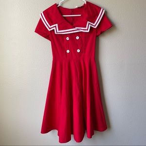 Red Rockabilly 50s 60s Style Sailor Dress - Small - Maggie Tang